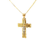 Nugget Cross Jesus Pendant 10K Gold
