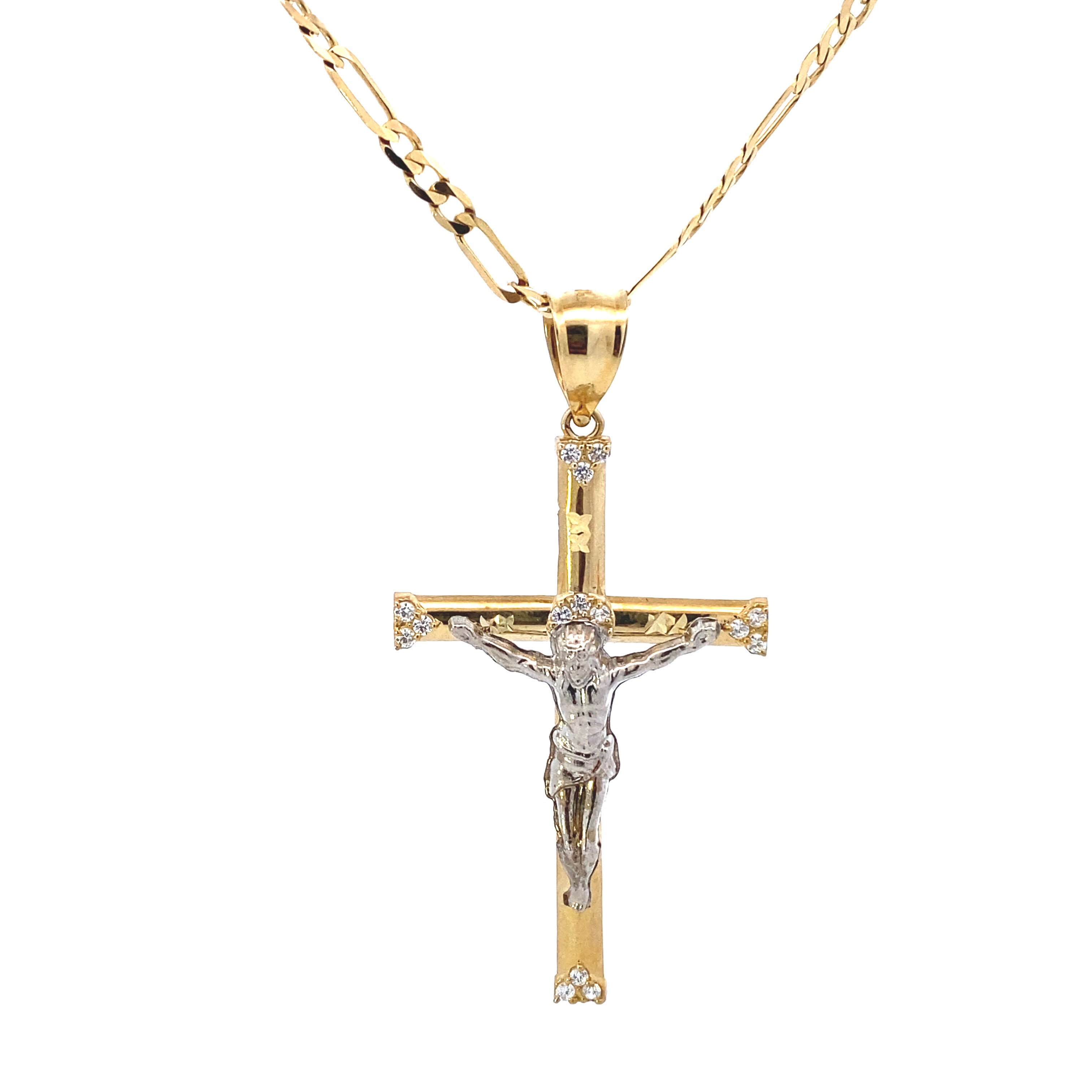 Shiny White Jesus Cross Pendant 10K Gold