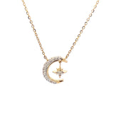 Moon Star Diamond Necklace 14K Gold