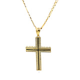 Cross White & Black CZ Pendant 10K Gold