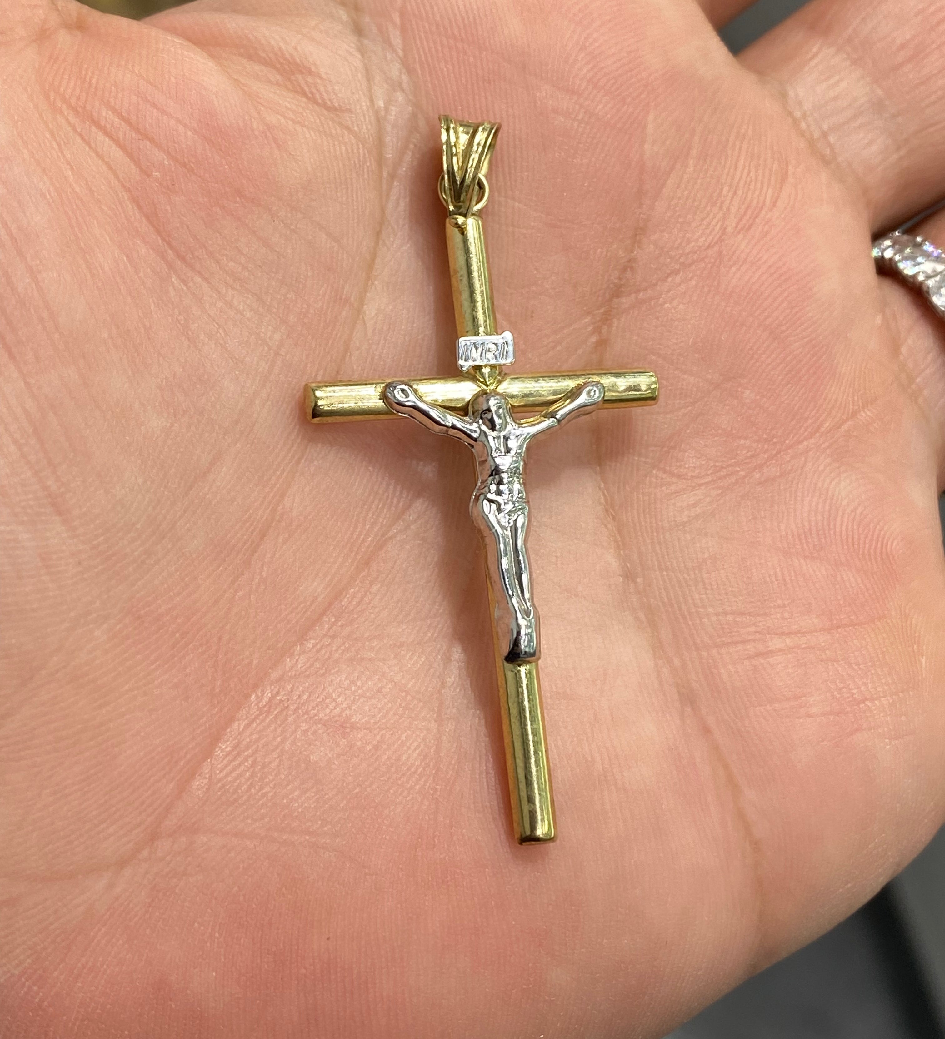 Cross White & Black Pendant 10K Gold