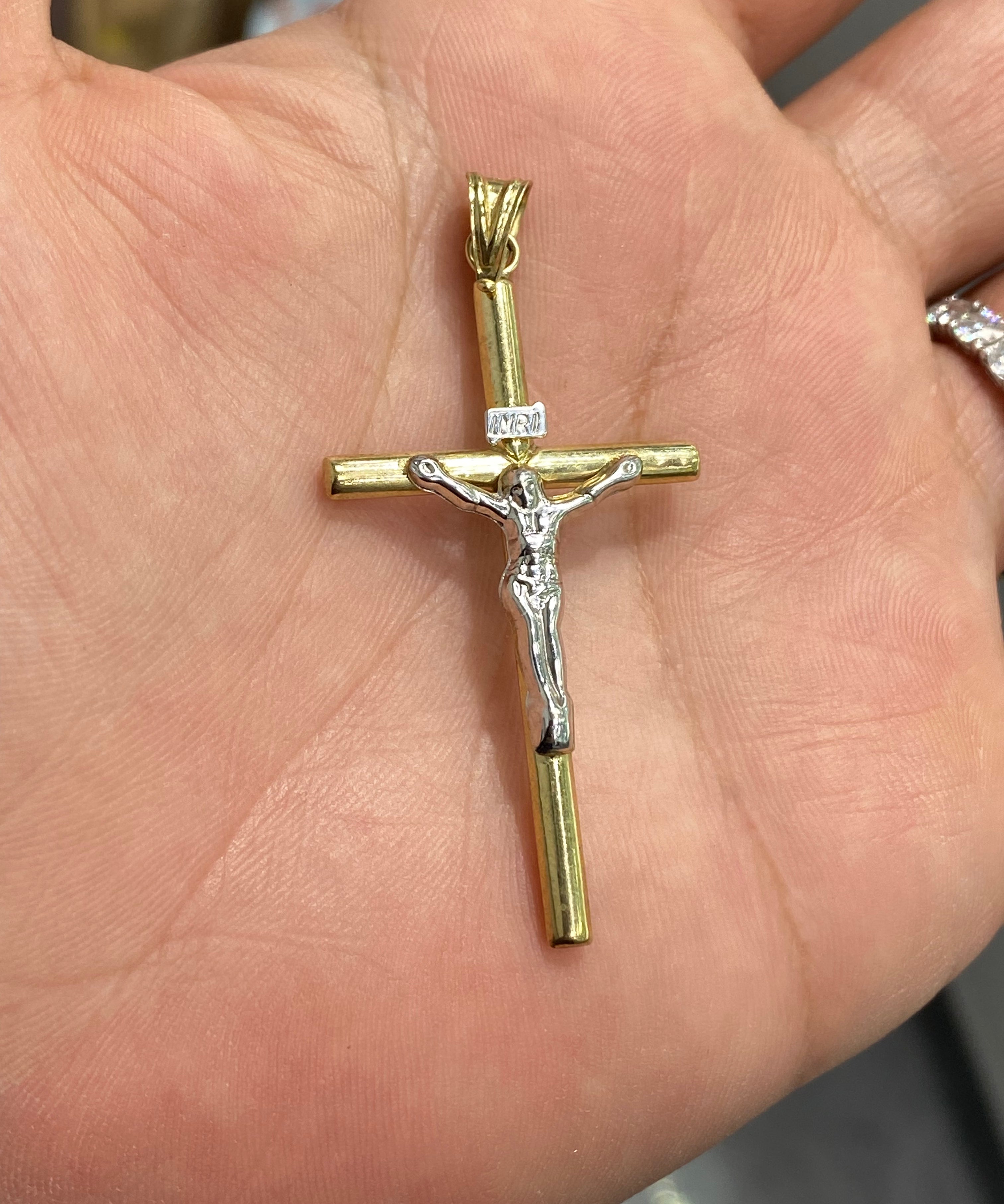 Pendentif Croix Blanc &amp; Noir Or 10K