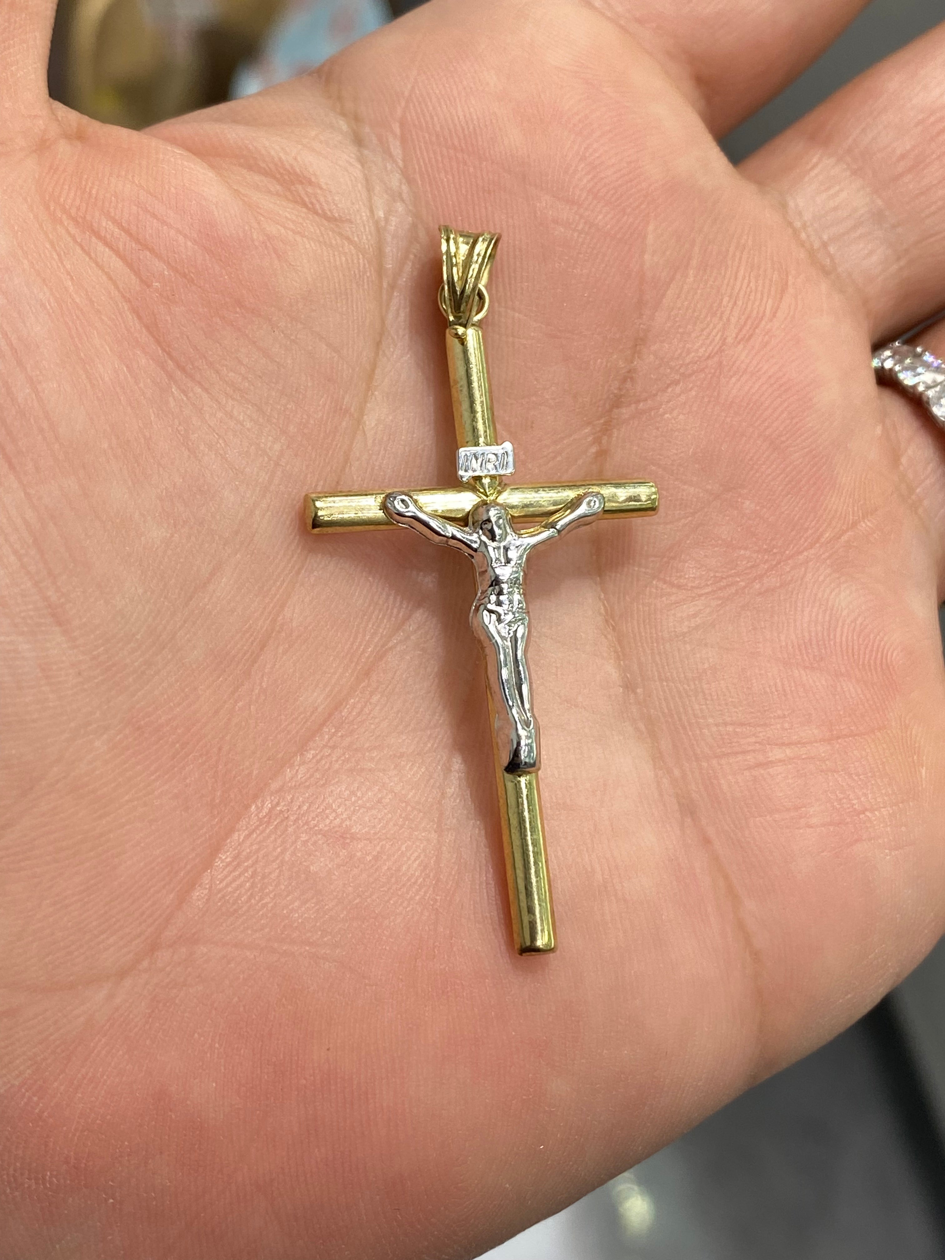 Jesus White Cross Pendant 10K Gold