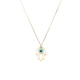 Aqua Hamsa Necklace 14K Gold