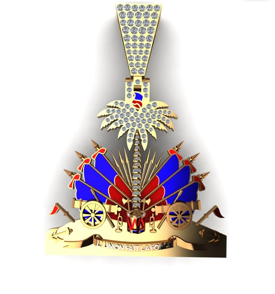 Haiti Flag Gold Pendant Diamonds