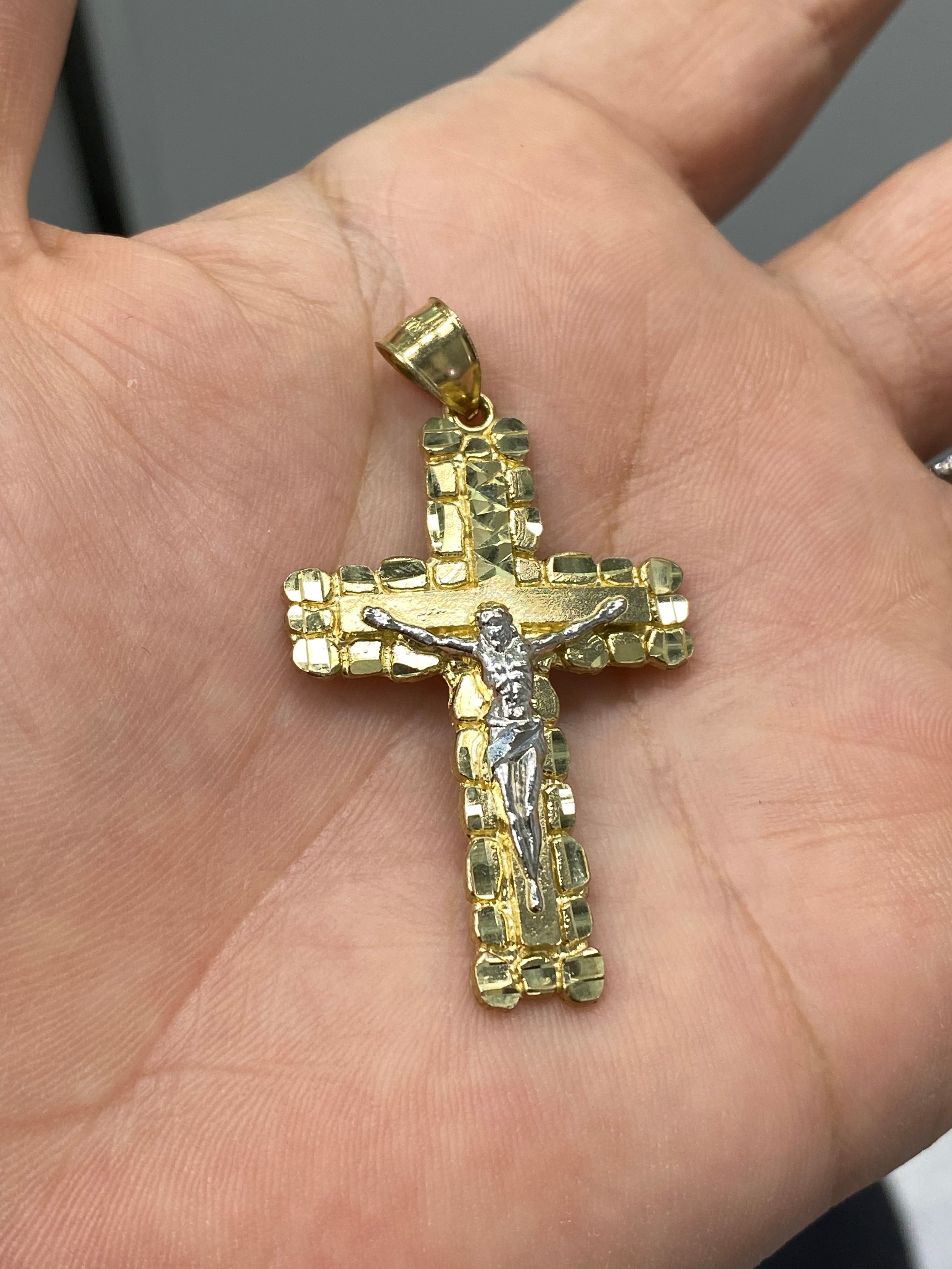 Stone Cross Jesus Pendant 10K Gold