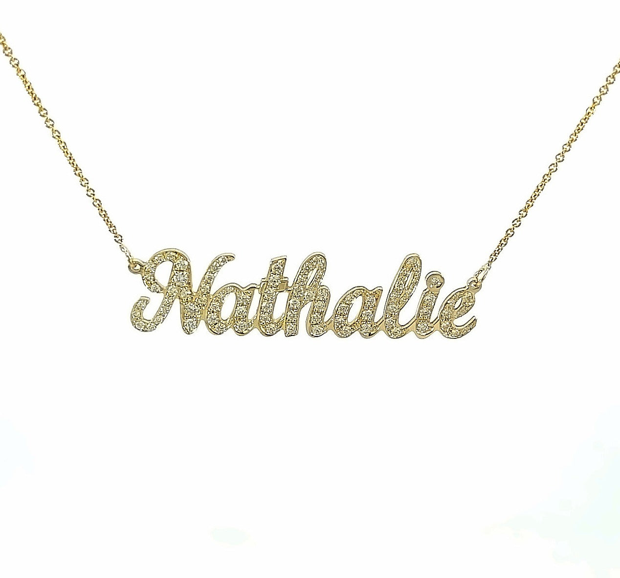 Pave Diamond Name Necklace Solid Gold
