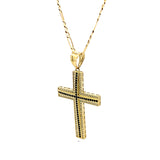 Cross White & Black CZ Pendant 10K Gold