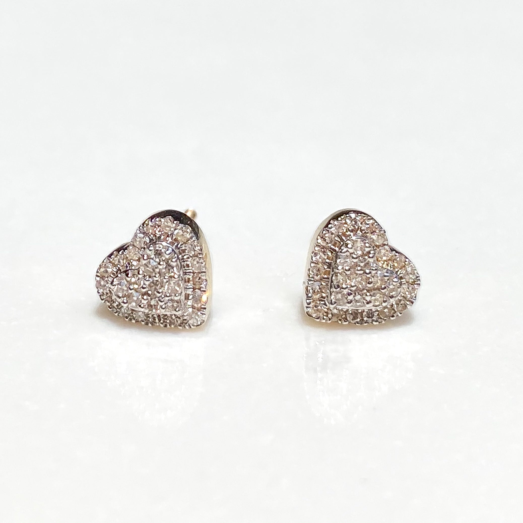 Small Heart Diamond Stud Screw Back Earring 10K Gold 0.19ct