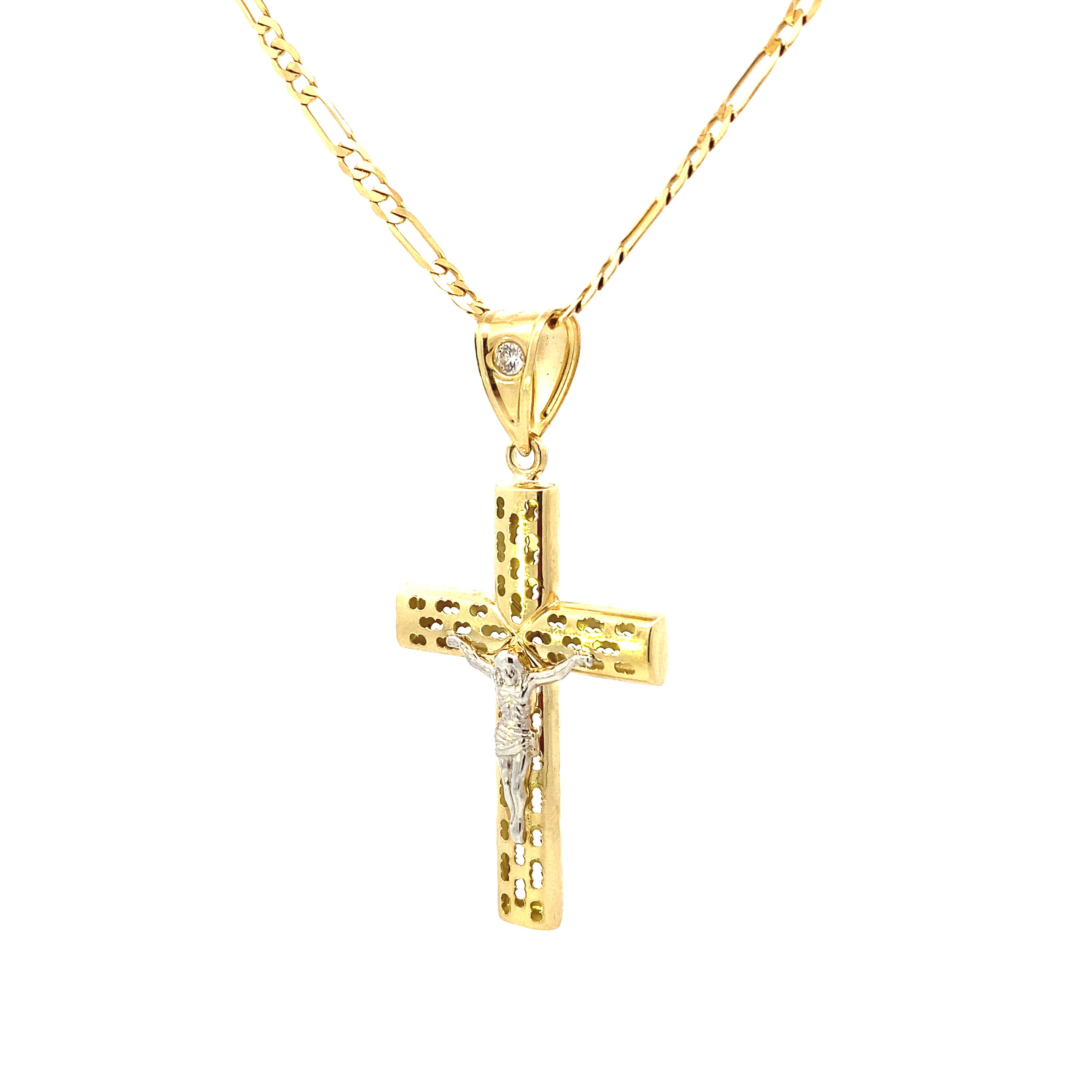 Dotted Cross Jesus Pendant 10K Gold