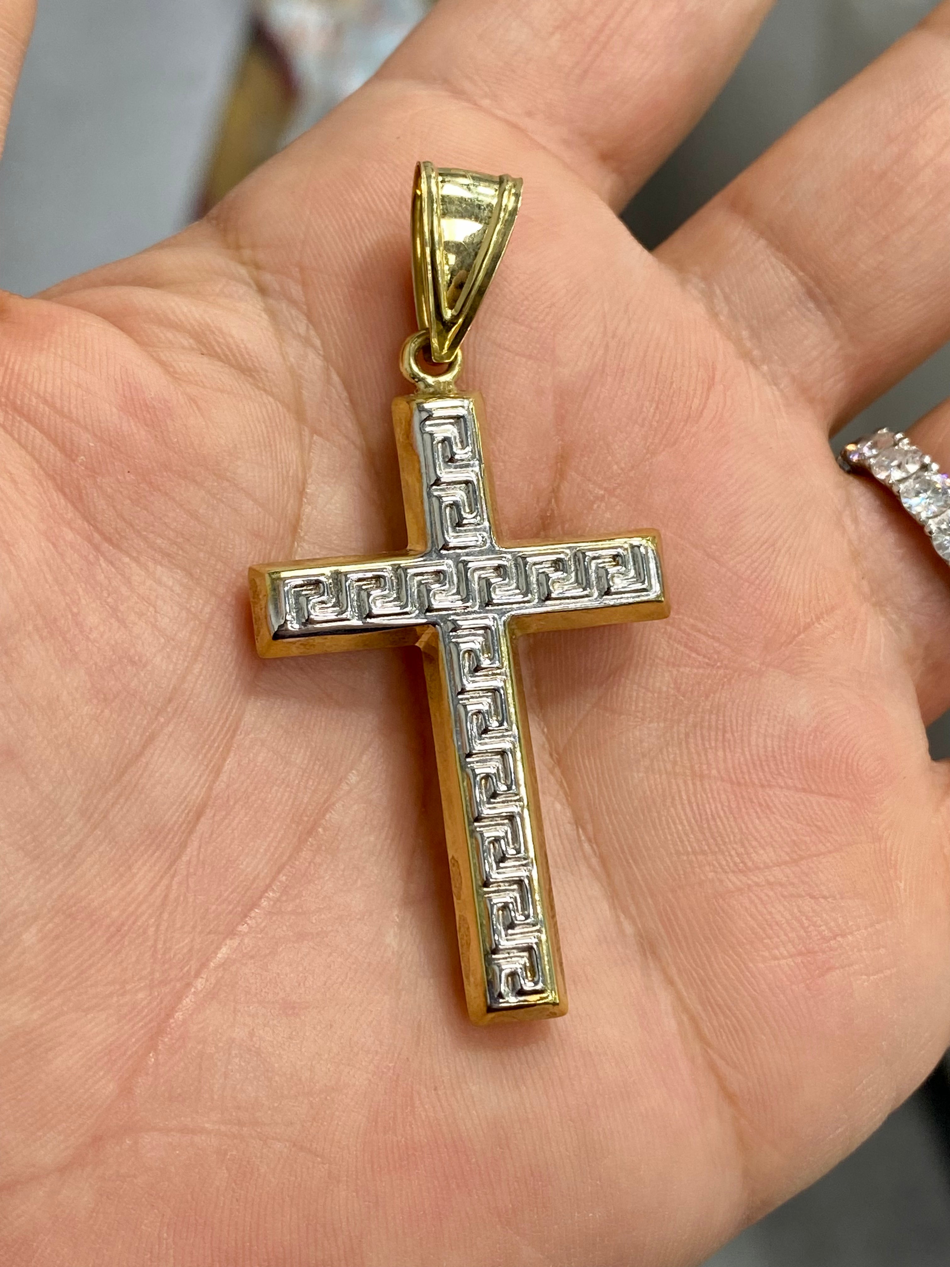 Double Side White Cross Pendant 10K Gold