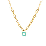 Paperclip Evil Eye Necklace 18K Gold