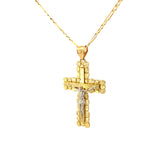 Nugget Cross Jesus Pendant 10K Gold