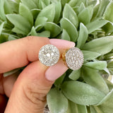 Halo Round Diamond Stud Screw Back Earring 10K Gold 1ct