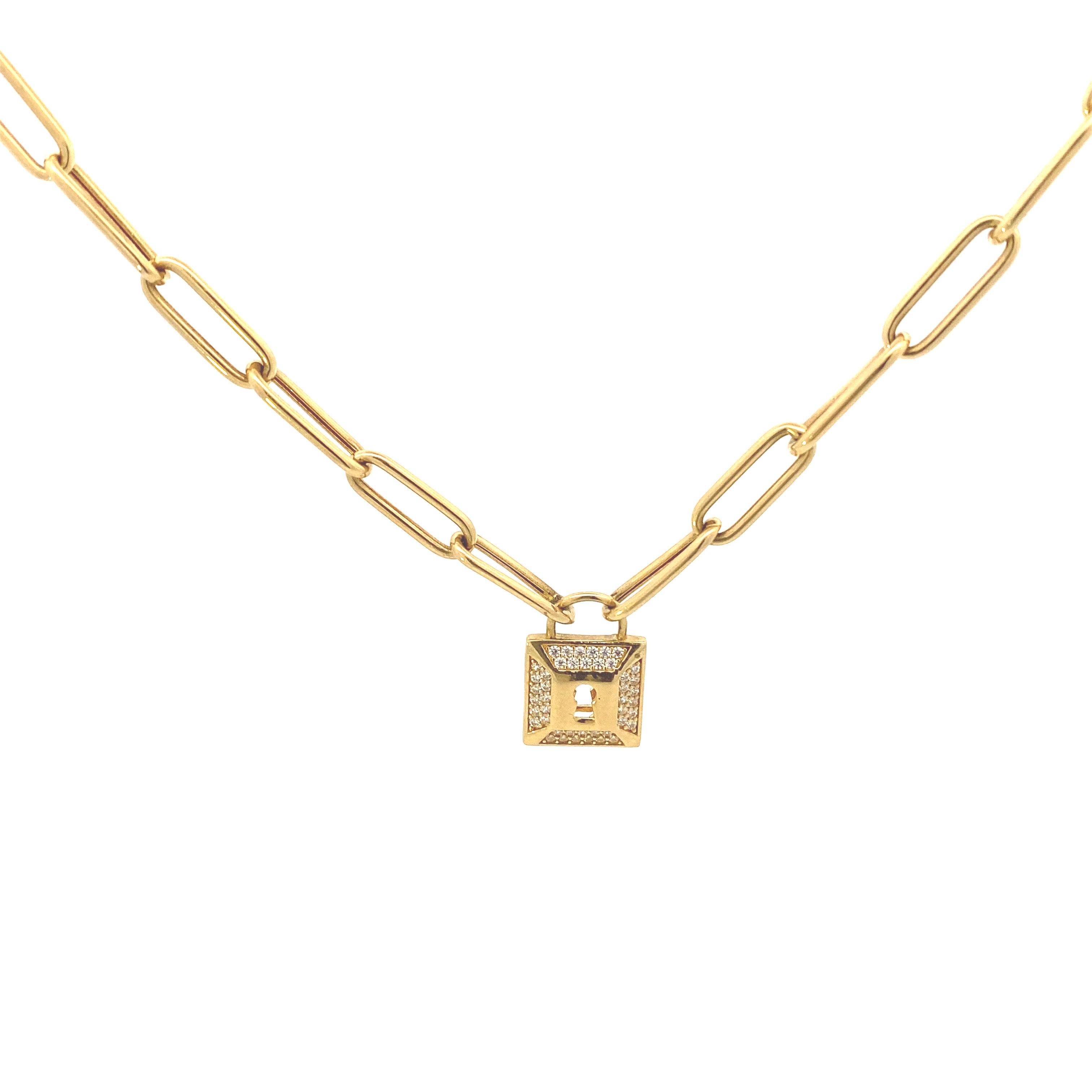 Paperclip Lock Necklace 18K Gold
