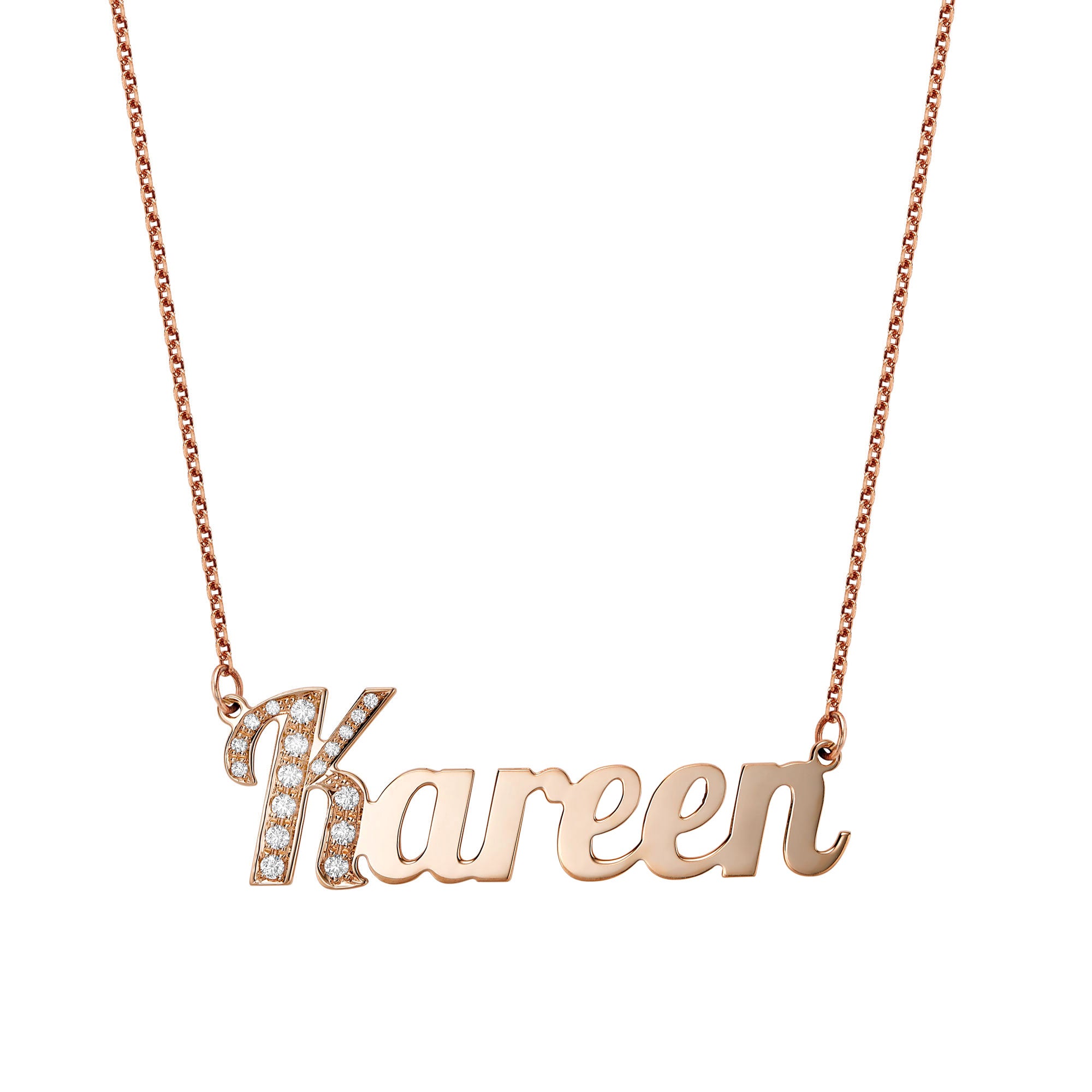 Stylish Diamond Name Necklace Solid Gold