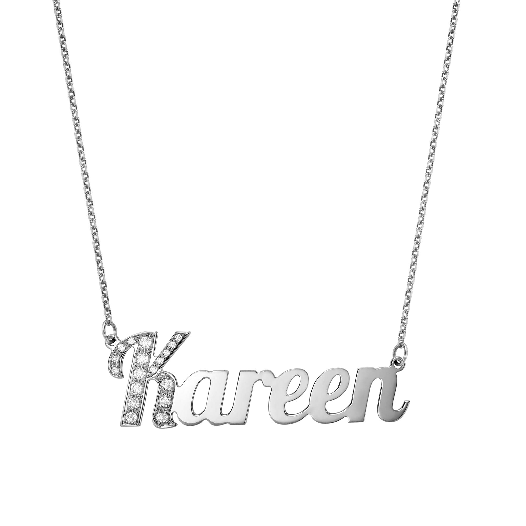 Stylish Diamond Name Necklace Solid Gold