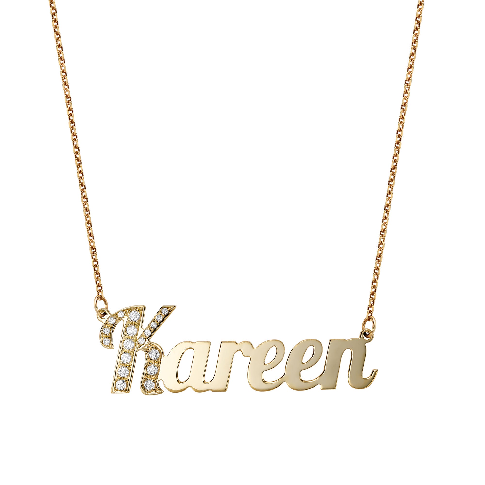 Stylish Diamond Name Necklace Solid Gold