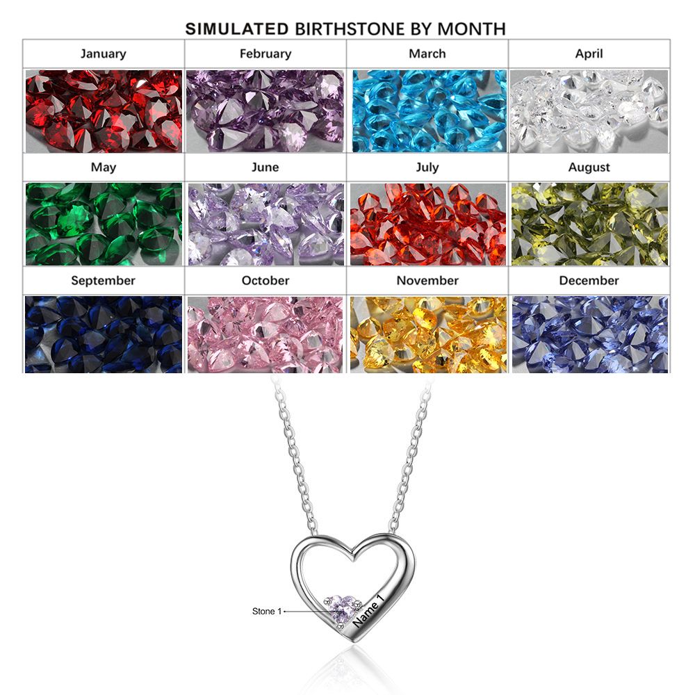 One Birthstone Heart Necklace 1 Stone