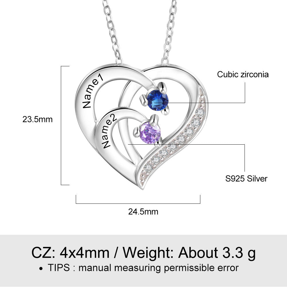 Birthstone Heart Necklace 2 to 4 Stones