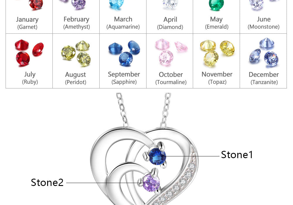Birthstone Heart Necklace 2 to 4 Stones