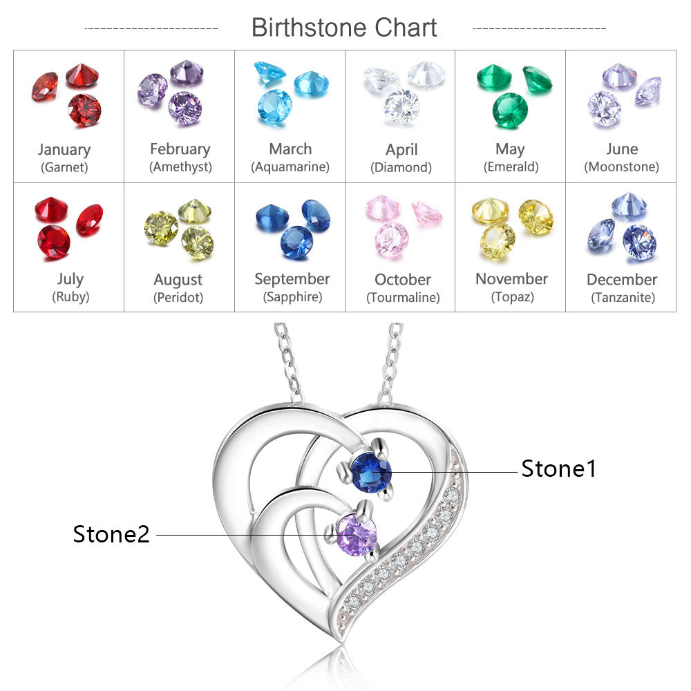 Birthstone Heart Necklace 2 to 4 Stones