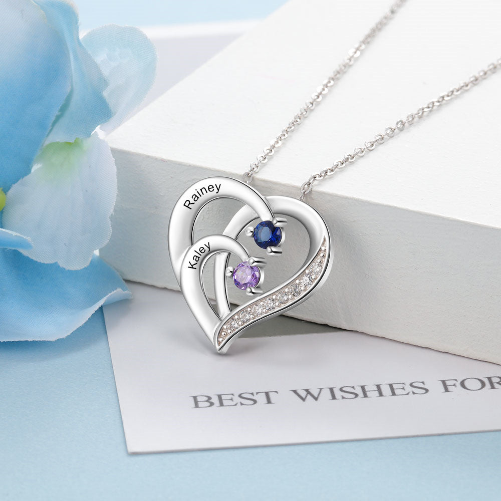 Birthstone Heart Necklace 2 to 4 Stones