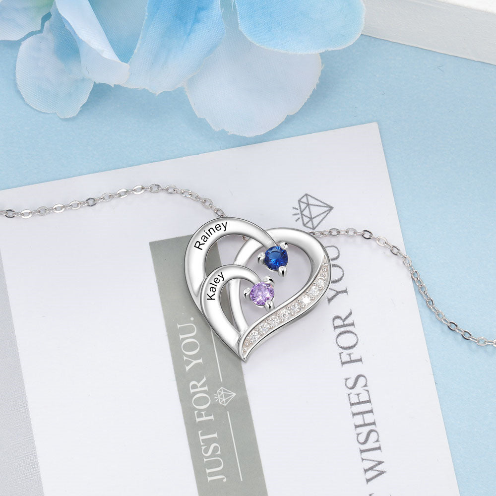 Birthstone Heart Necklace 2 to 4 Stones