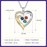 Birthstone & Engraved Two Tone Heart Necklace 1 to 4 Stones.