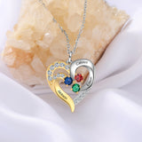Birthstone & Engraved Two Tone Heart Necklace 1 to 4 Stones.