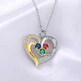 Birthstone & Engraved Two Tone Heart Necklace 1 to 4 Stones.