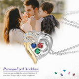Birthstone & Engraved Two Tone Heart Necklace 1 to 4 Stones.