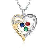 Birthstone & Engraved Two Tone Heart Necklace 1 to 4 Stones.