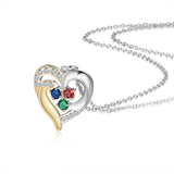 Birthstone & Engraved Two Tone Heart Necklace 1 to 4 Stones.