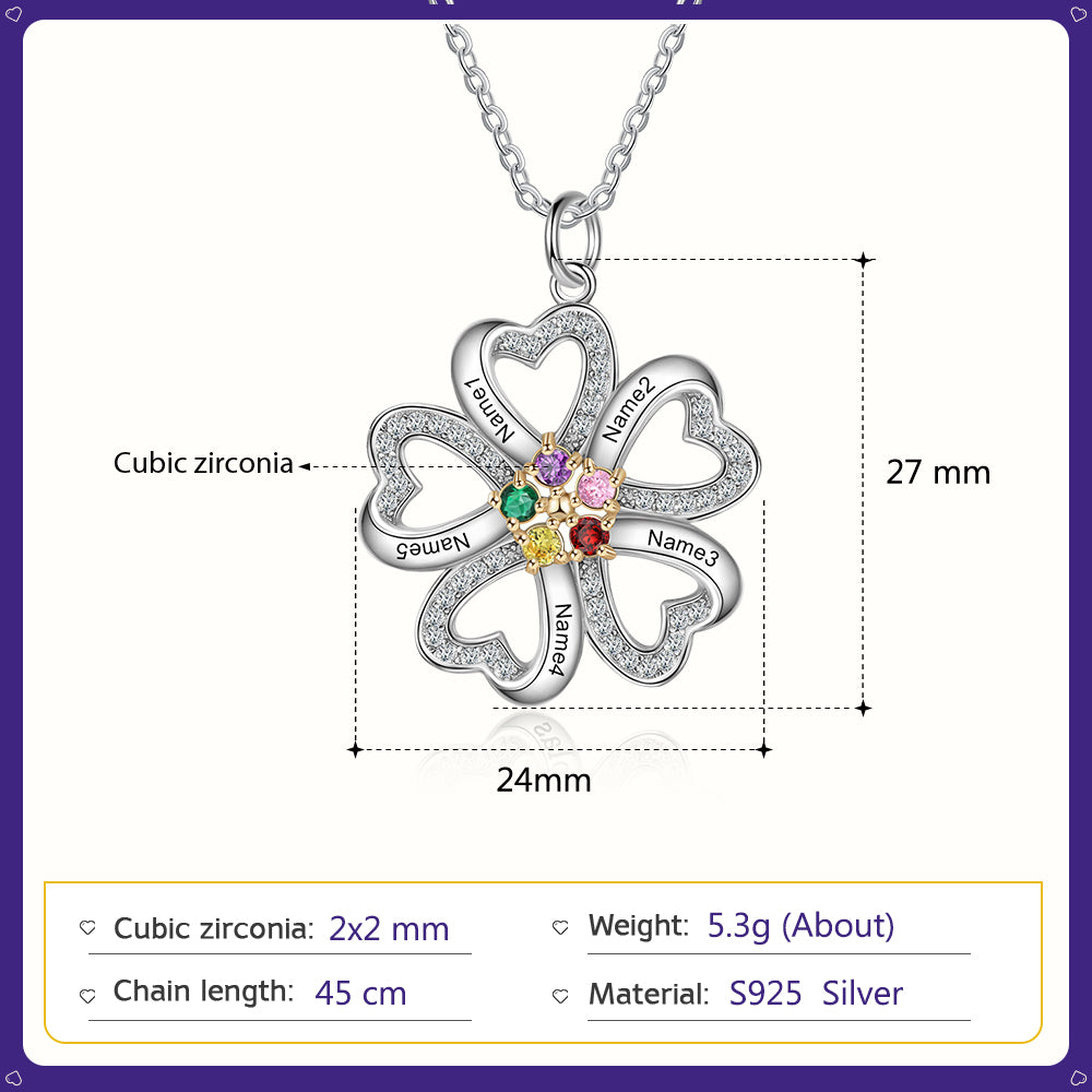 Heart Shape Flower Pendant Necklace 5 to 6 Stones