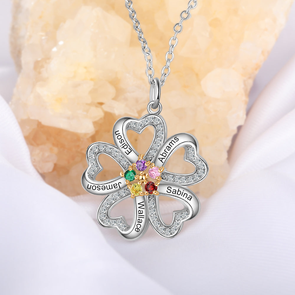 Heart Shape Flower Pendant Necklace 5 to 6 Stones