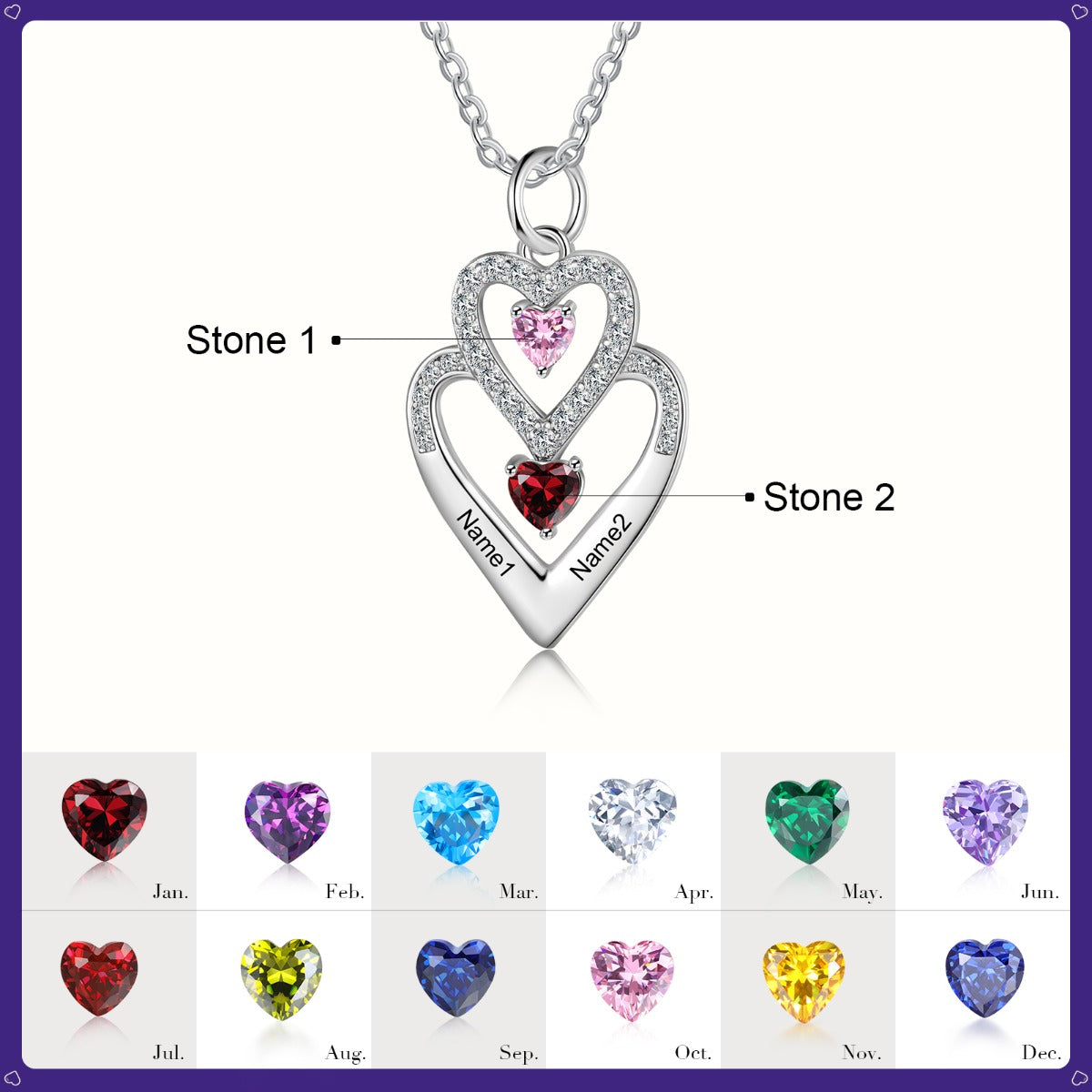 Silver Heart Shape Necklace 2 Stones
