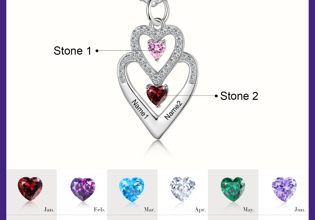 Silver Heart Shape Necklace 2 Stones