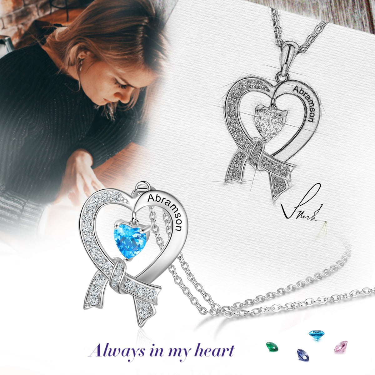 Heart Shape Pendant Necklace 1 to 2 Stones