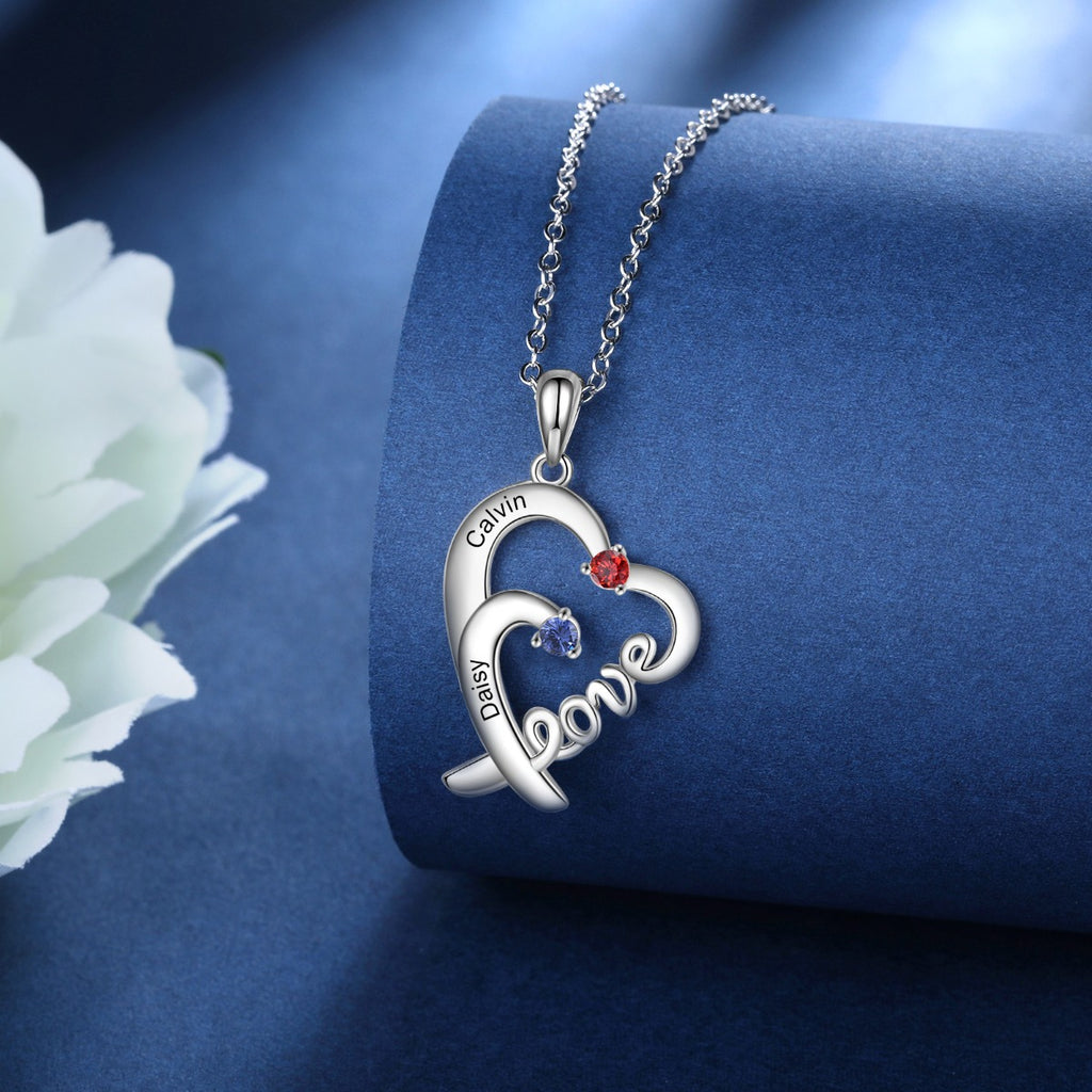 LOVE Heart Necklace 2 to 4 Stones