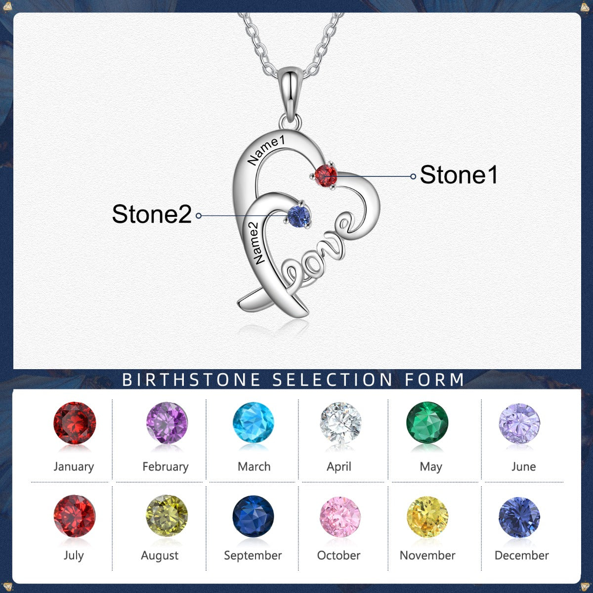 Collier Coeur LOVE 2 à 4 Pierres