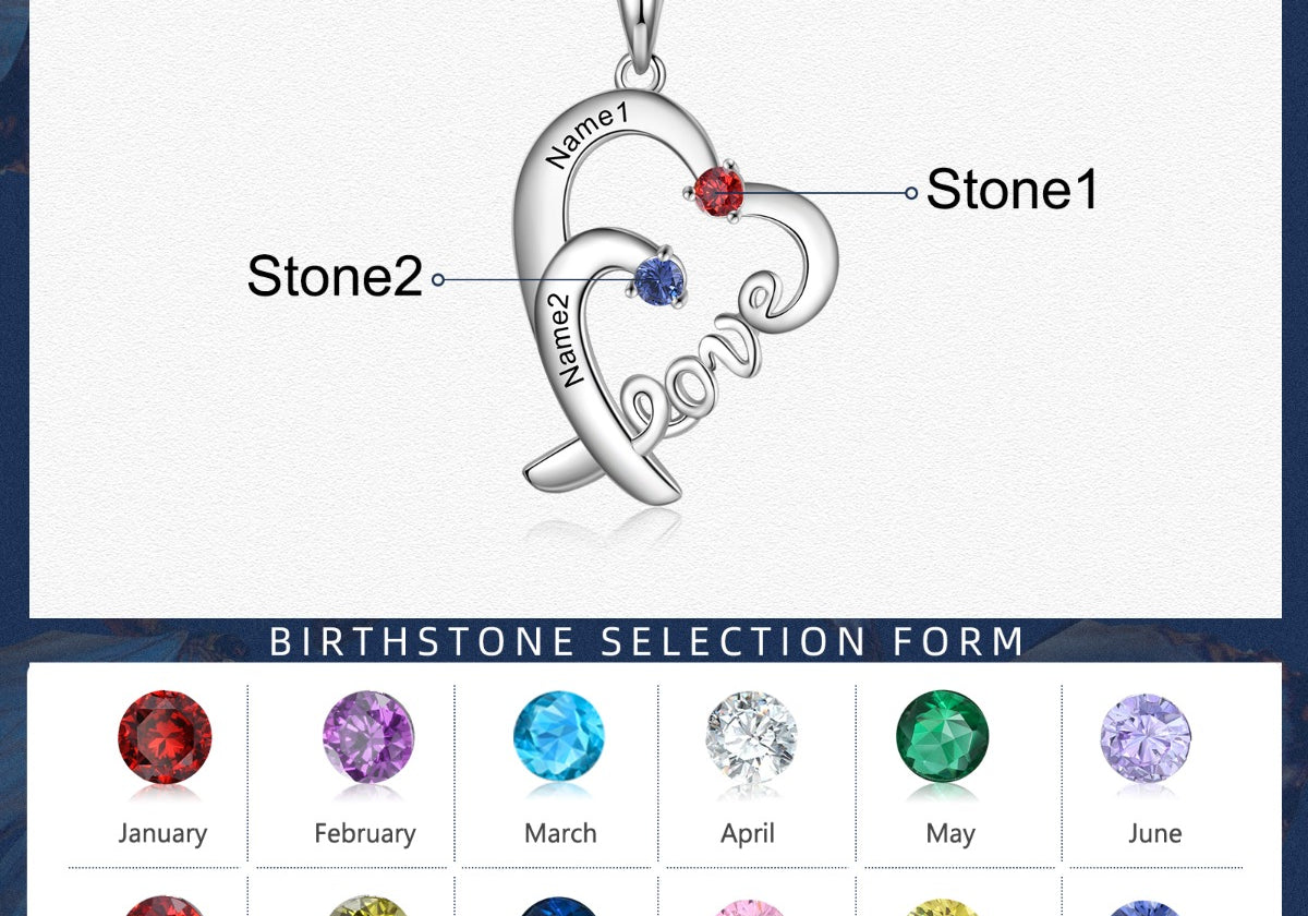 LOVE Heart Necklace 2 to 4 Stones