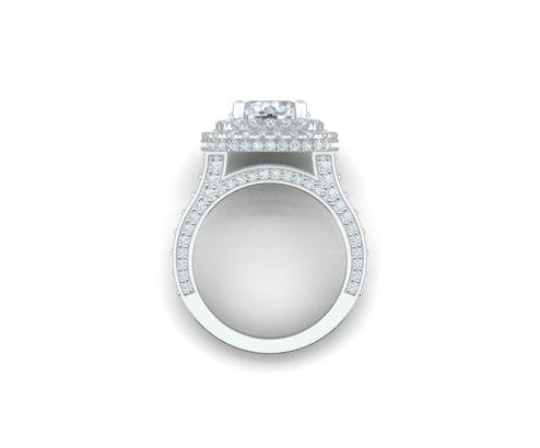 Double Halo Pave Diamond Engagement Ring