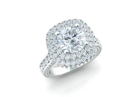 Double Halo Pave Diamond Engagement Ring